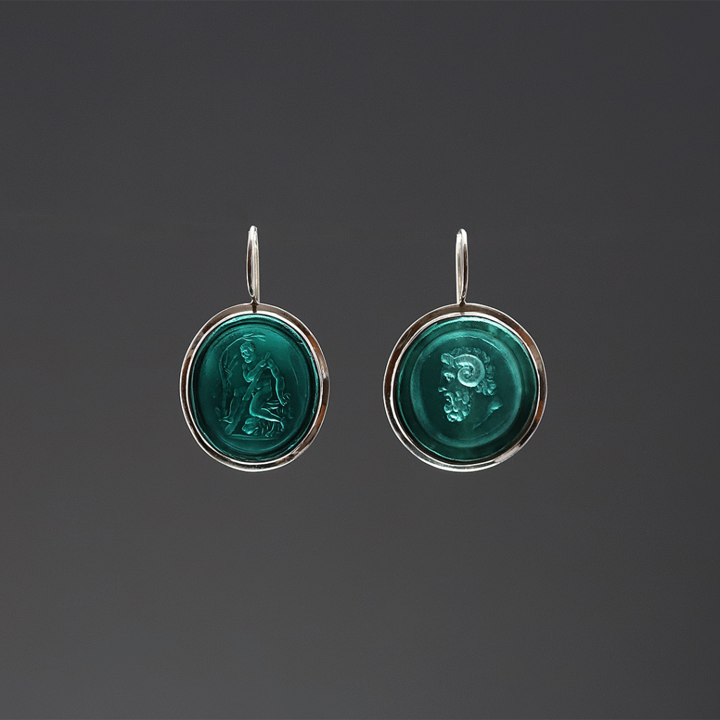 green intaglio earrings silver